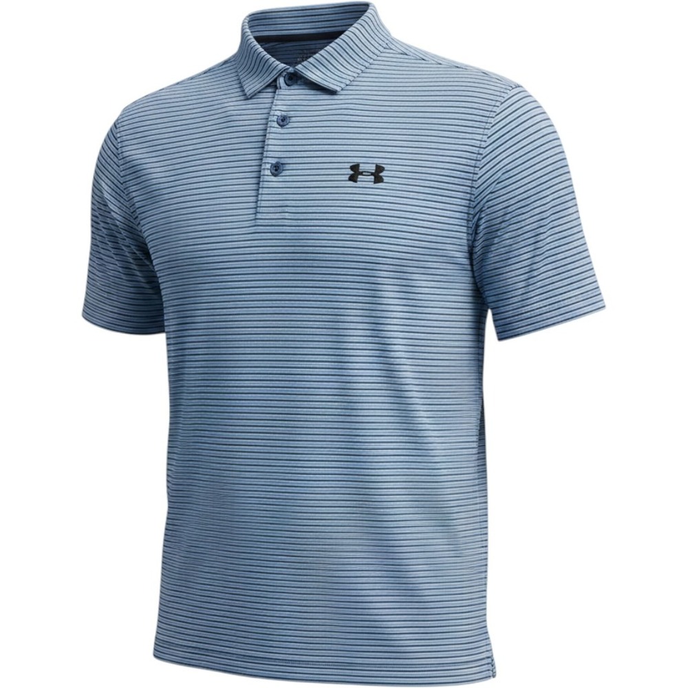 Under‎ Armour Mens 2XL HeatGear Polo Shirt Striped Blue White Short Sleeve Golf